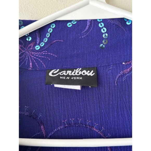 Womens Vintage Purple Sequin Embellished Button-Up Blouse Short Sleeve 2X - Picture 3 of 9